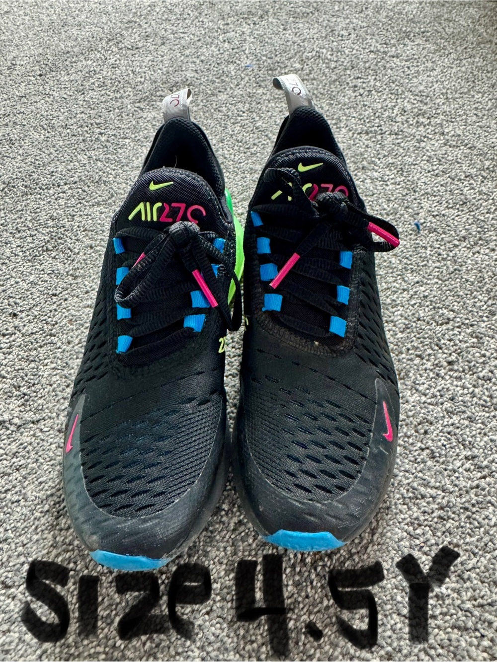 Nike Kids Black Sneakers with Blue, Neon Green & Pink Accents